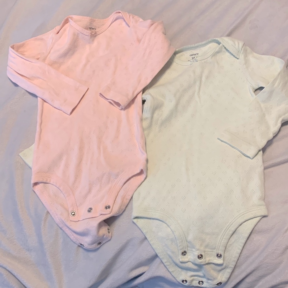 Carters long sleeve onesies bodysuits heart pointelle 24 months mint green pink